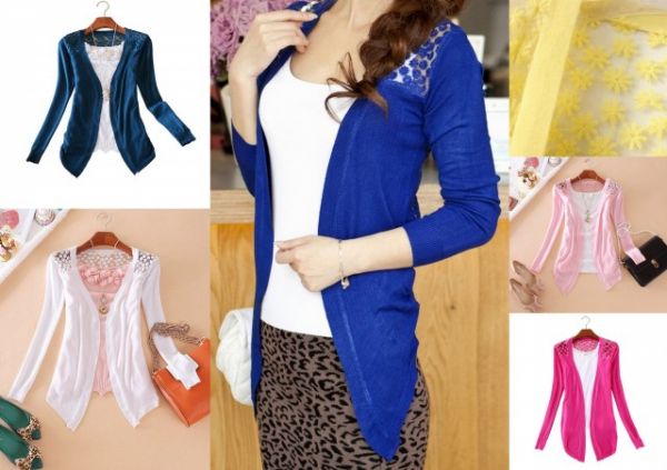 Cardigan com detalhe em renda